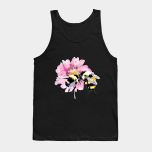 Bees in Watercolor Sitting on A Pink Flower Tank Top